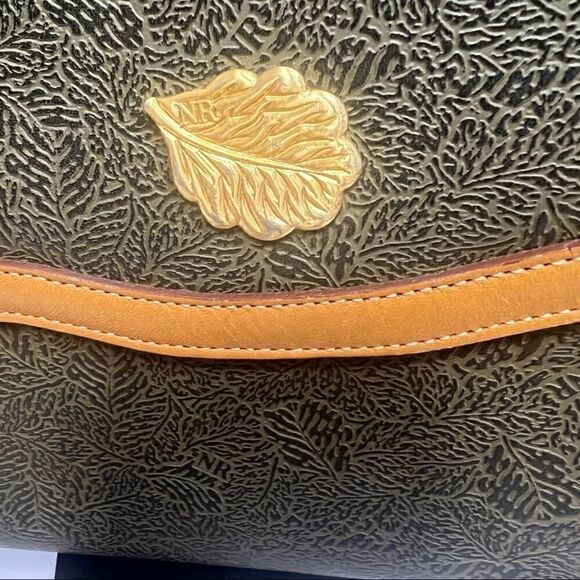 Nina Ricci Paris Crossbody Shoulder Bag Olive & Brown with Leaf Logo Vintage - Picture 3 of 9